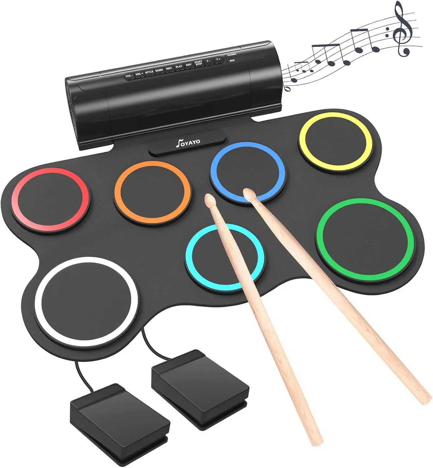 Electric Drum Set, 7 Pad Electronic Drum Set with Headphone & MIDI, Portable Drum Set with Built-in Dual Speakers, Rechargeable Practice Drum Pad for Kids and Beginners, Ideal Gift for Christmas