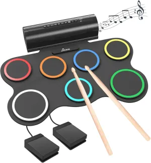 Electric Drum Set, 7 Pad Electronic Drum Set with Headphone & MIDI, Portable Drum Set with Built-in Dual Speakers, Rechargeable Practice Drum Pad for Kids and Beginners, Ideal Gift for Christmas
