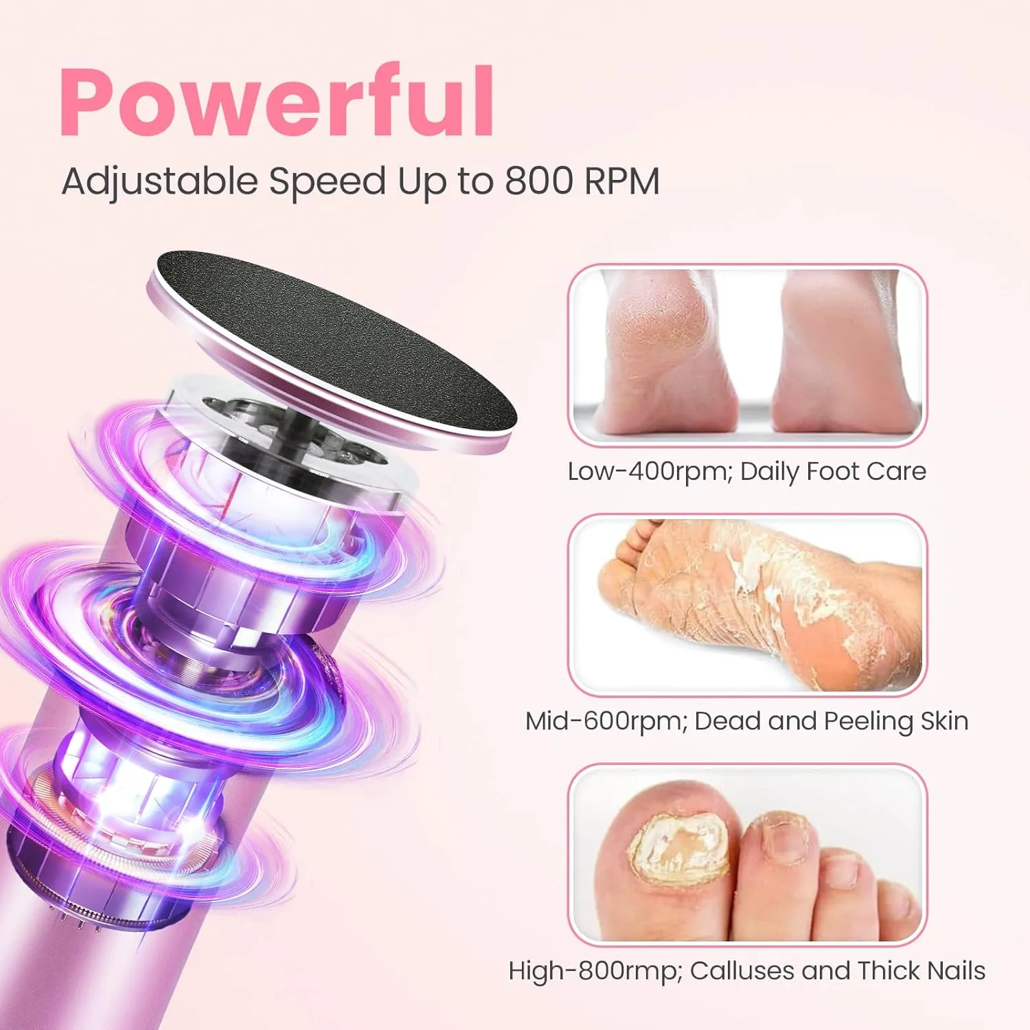 Electric Foot Callus Remover with 36 in 1 Pedicure Kit | Adjustable Speed | Up to 800 RPM | 60 Pcs Sandpaper Discs | Professional Electric Callus Remover for Feet for Dead Skin and Calluses