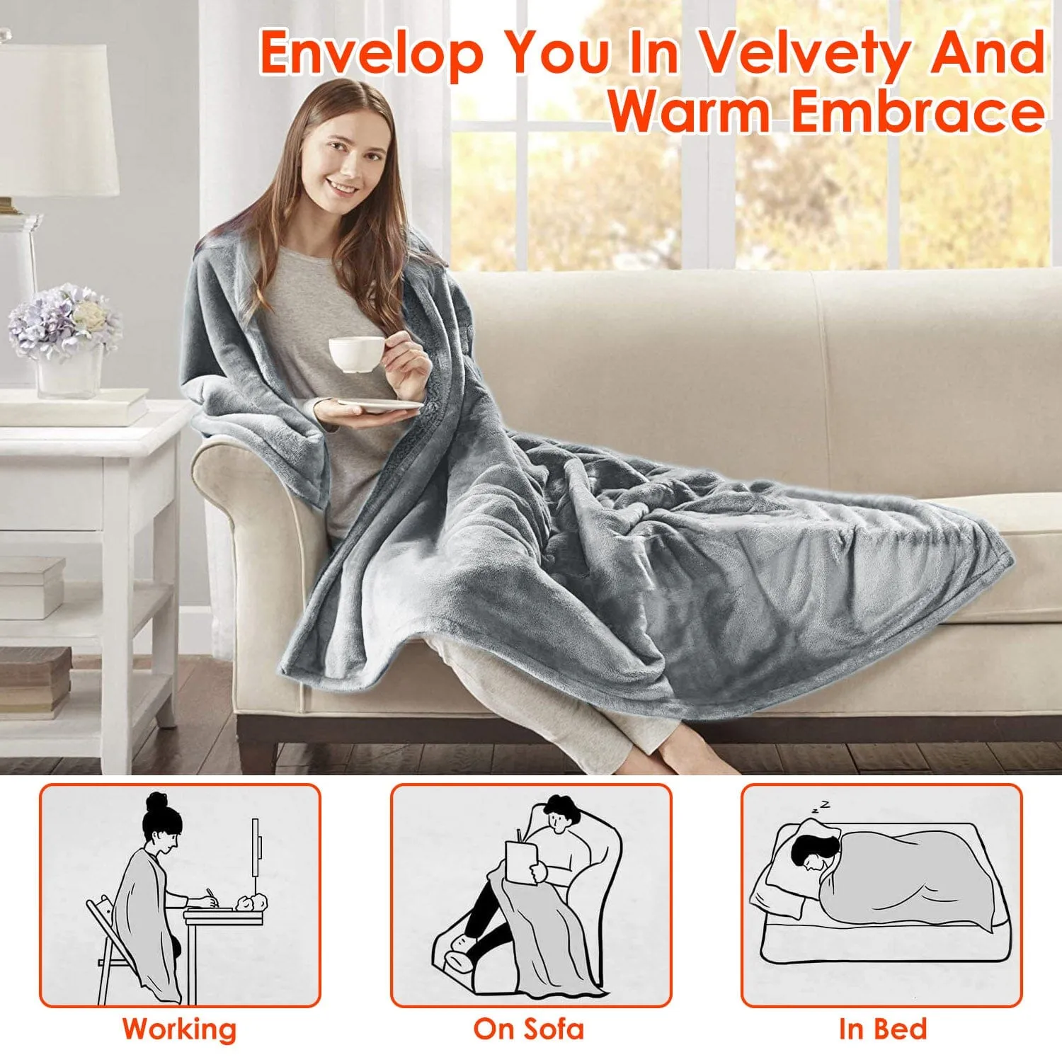 Electric Heated Throw Flannel Heated Blanket