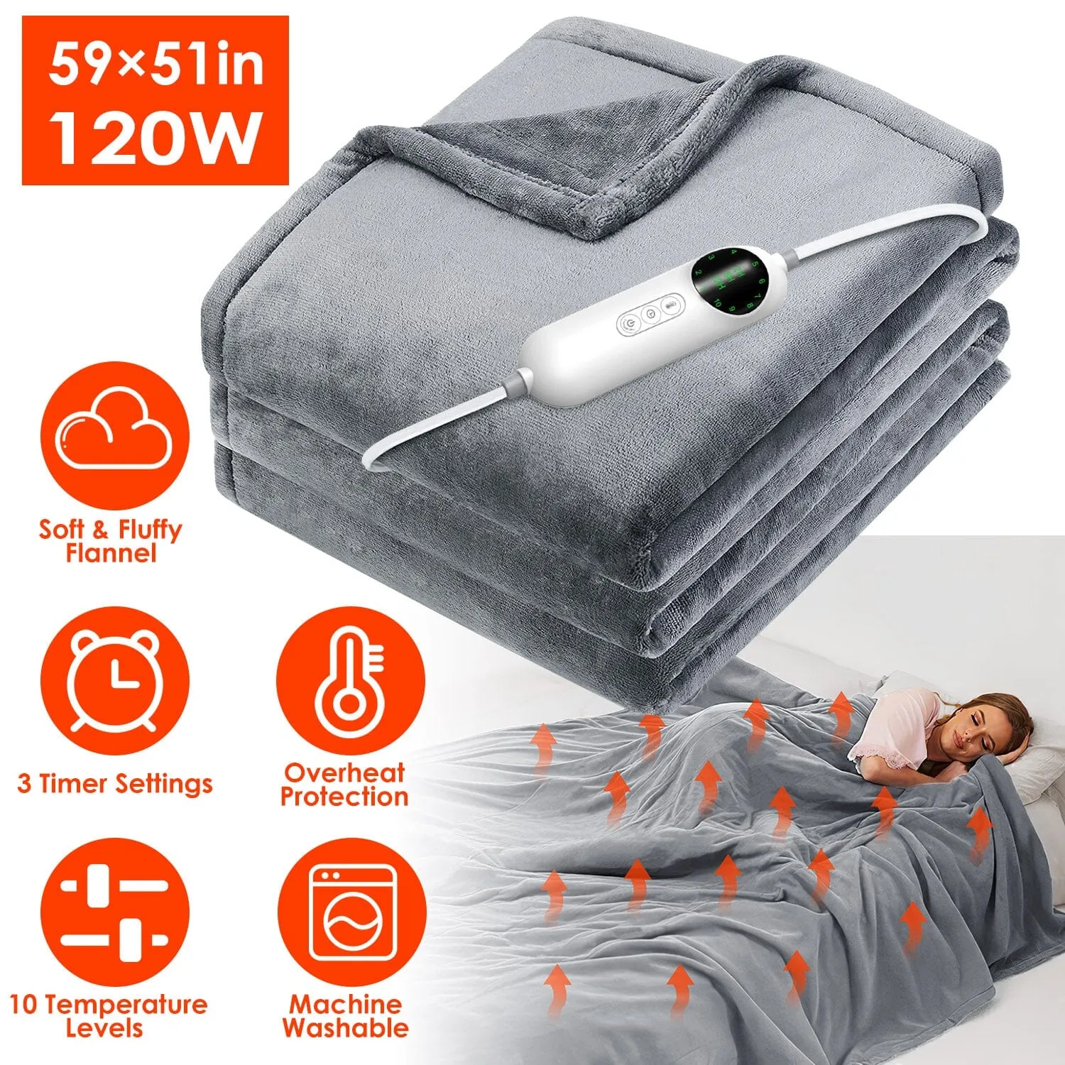 Electric Heated Throw Flannel Heated Blanket