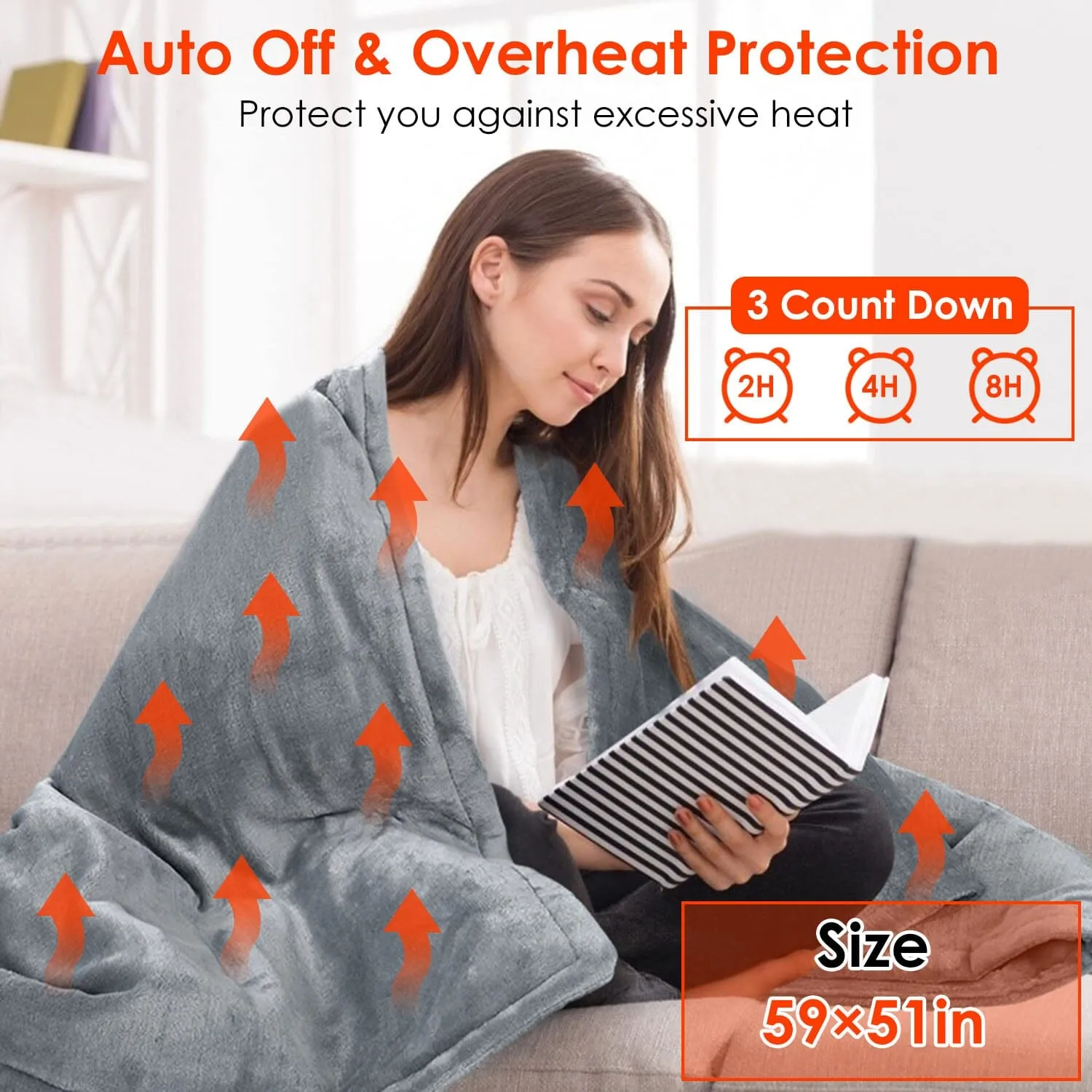 Electric Heated Throw Flannel Heated Blanket