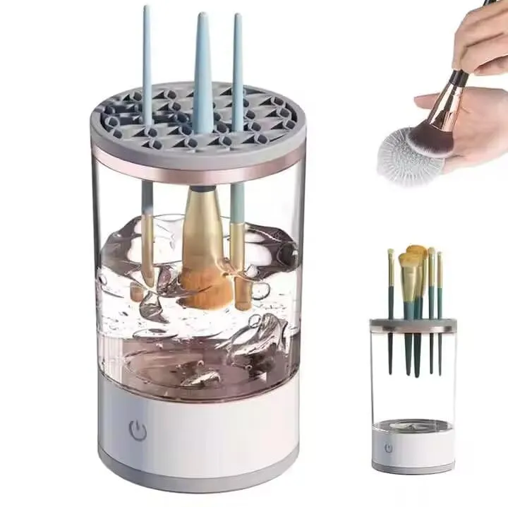 Electric Makeup Brush Cleaner Machine, Portable Automatic USB Powered with 3/Set Cosmetic Brushes Cleaner Cleanser Tool for All Size Beauty Makeup Set. (Transparent)
