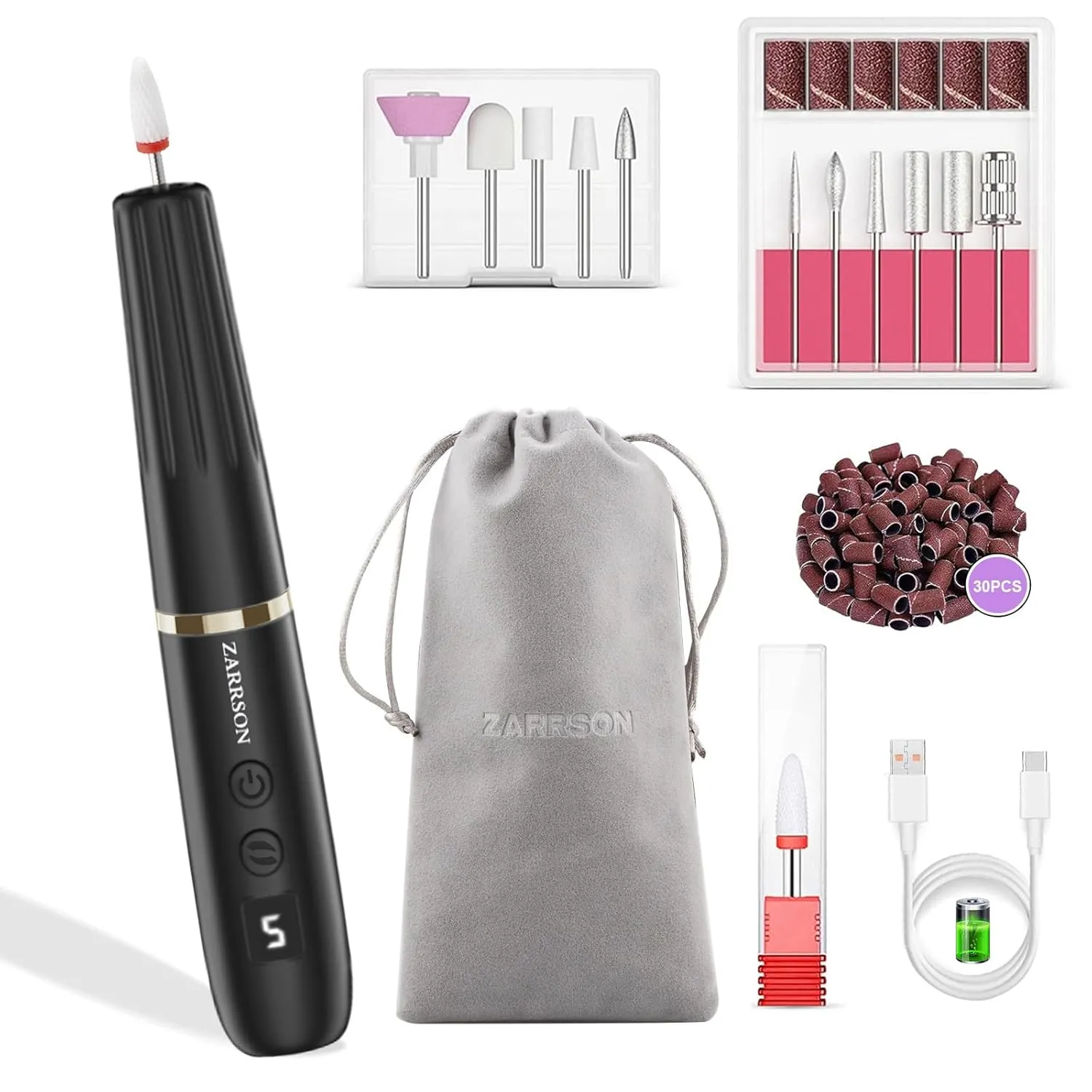 Electric Nail Filer, Professional Nail Drill Kit, Electric Nail Drill Kit, Portable File for Acrylic Gel Nails, Cordless Nail File Electric Manicure Pedicure Tools with Drill Bits for Home Salon