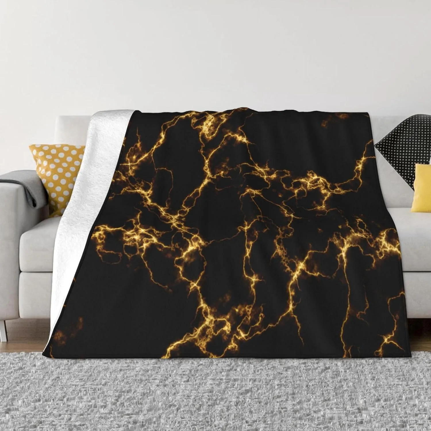 Elegant Marble Style3 - Black Gold 60"X50" Flannel Blanket - 100% Soft Polyester, Lightweight and Warm, Suitable for Families, Camping, Travel