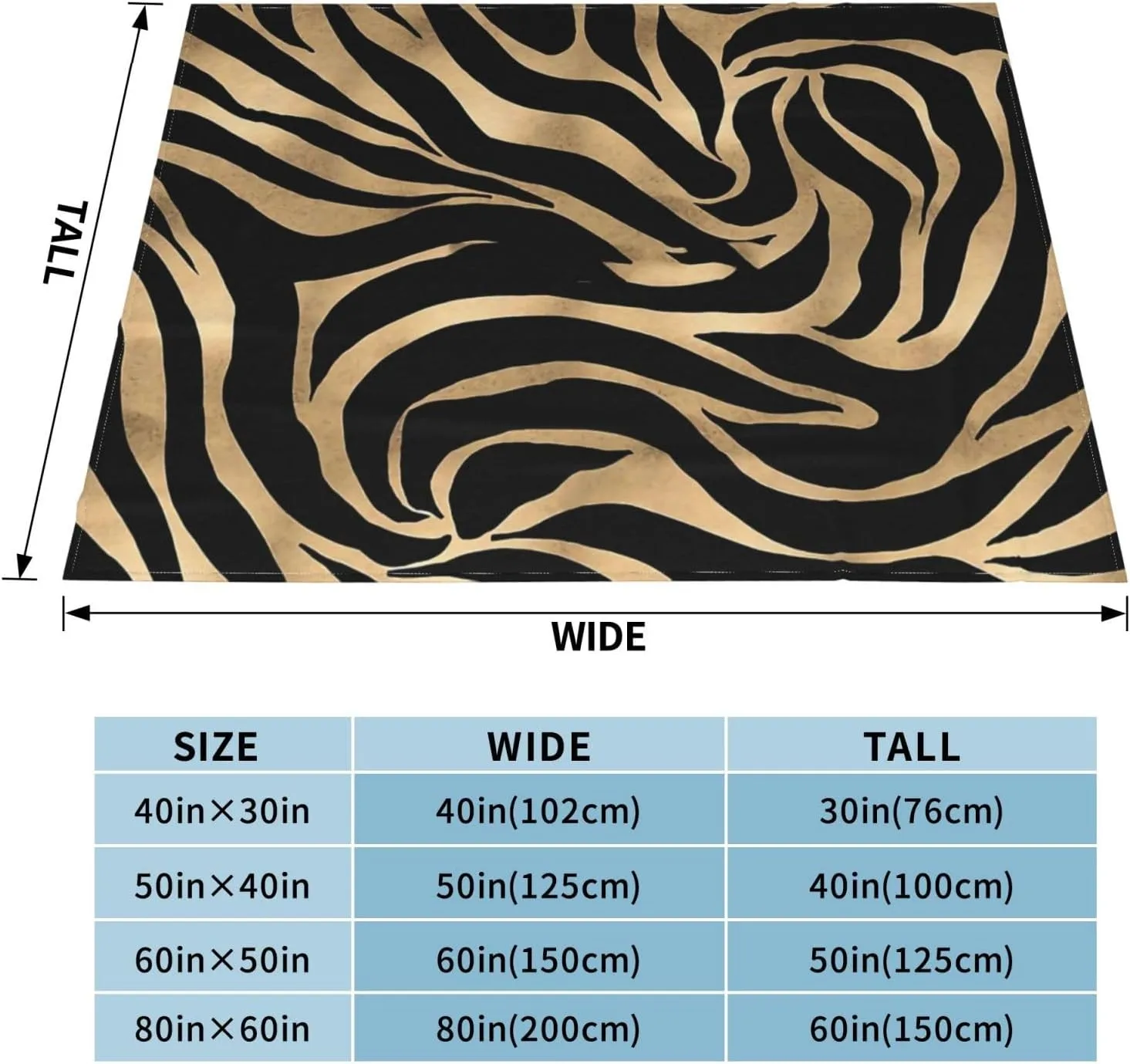 Elegant Metallic Gold Zebra Black Animal Print 80"X60" Flannel Blanket - 100% Soft Polyester, Lightweight and Warm, Suitable for Families, Camping, Travel