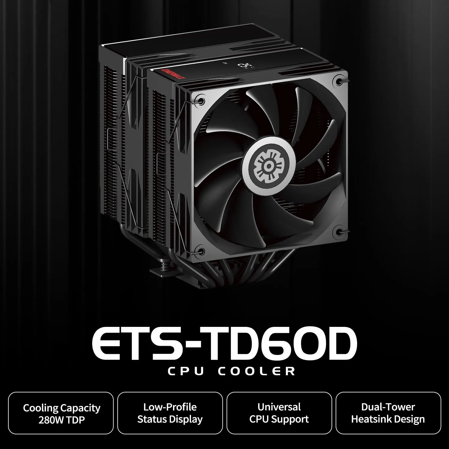Enermax TD60 Digital CPU Air Cooler 159mm Height All-Black CPU Air Cooler Double Tower 6 Heat Pipes with Dual 120mm PWM Fan 280W TDP, for Intel 1851/1700/1200/115X, AMD AM5/AM4