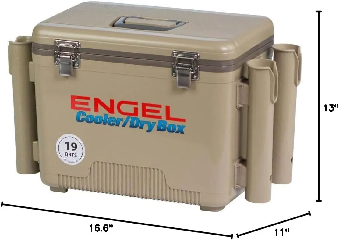 Engel UC19 19qt Leak-Proof, Air Tight, Fishing Drybox Cooler with Built-in Fishing Rod Holders, Also Makes The Perfect Small Hard Shell Lunchbox for Men and Women
