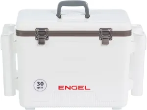 Engel UC30 30qt Leak-Proof, Air Tight, Fishing Drybox Cooler with Built-in Fishing Rod Holders, Also Makes The Perfect Hard Shell Lunchbox for Men and Women in White