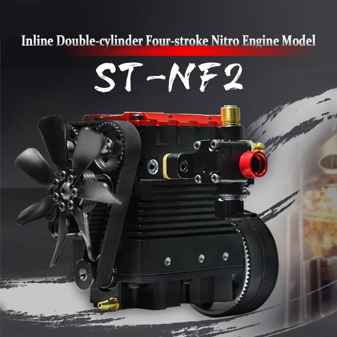 Engine Model That Runs, ST-NF2 L2 Mini Inline Double-Cylinder Four-Stroke Air-Cooled Metal Nitro Engine Build Kit with 480 Brush Motor, Physical Science Experiment Kit for Adults
