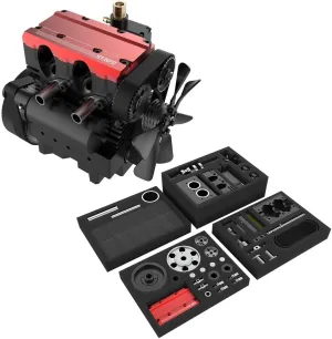 Engine Model That Runs, ST-NF2 L2 Mini Inline Double-Cylinder Four-Stroke Air-Cooled Metal Nitro Engine Build Kit with 480 Brush Motor, Physical Science Experiment Kit for Adults