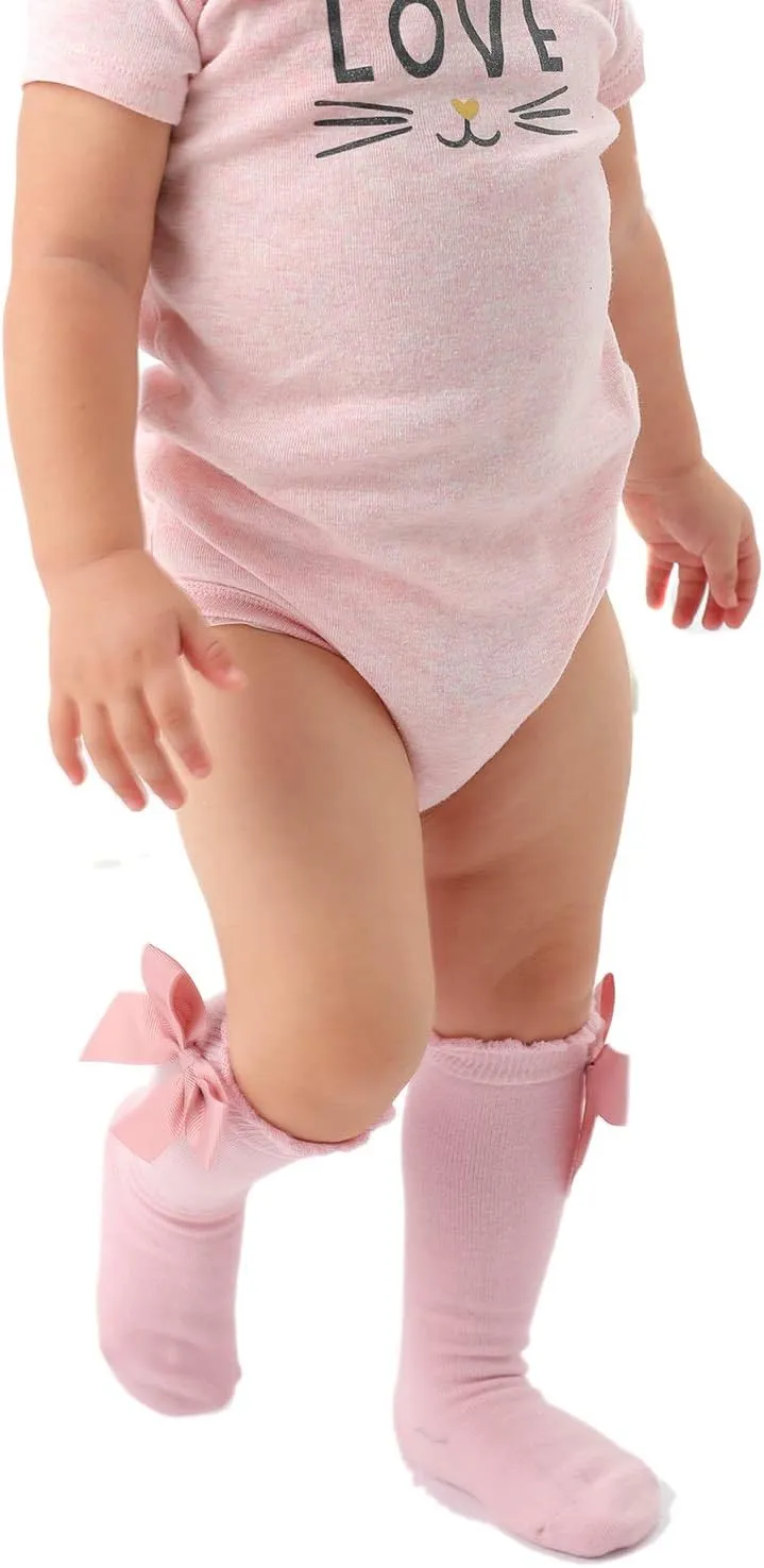 EPEIUS Baby Girls Knee High Socks Cotton Uniform Socks Tube Ruffled Stockings Newborn Infant Toddler (Pack of 3/5)