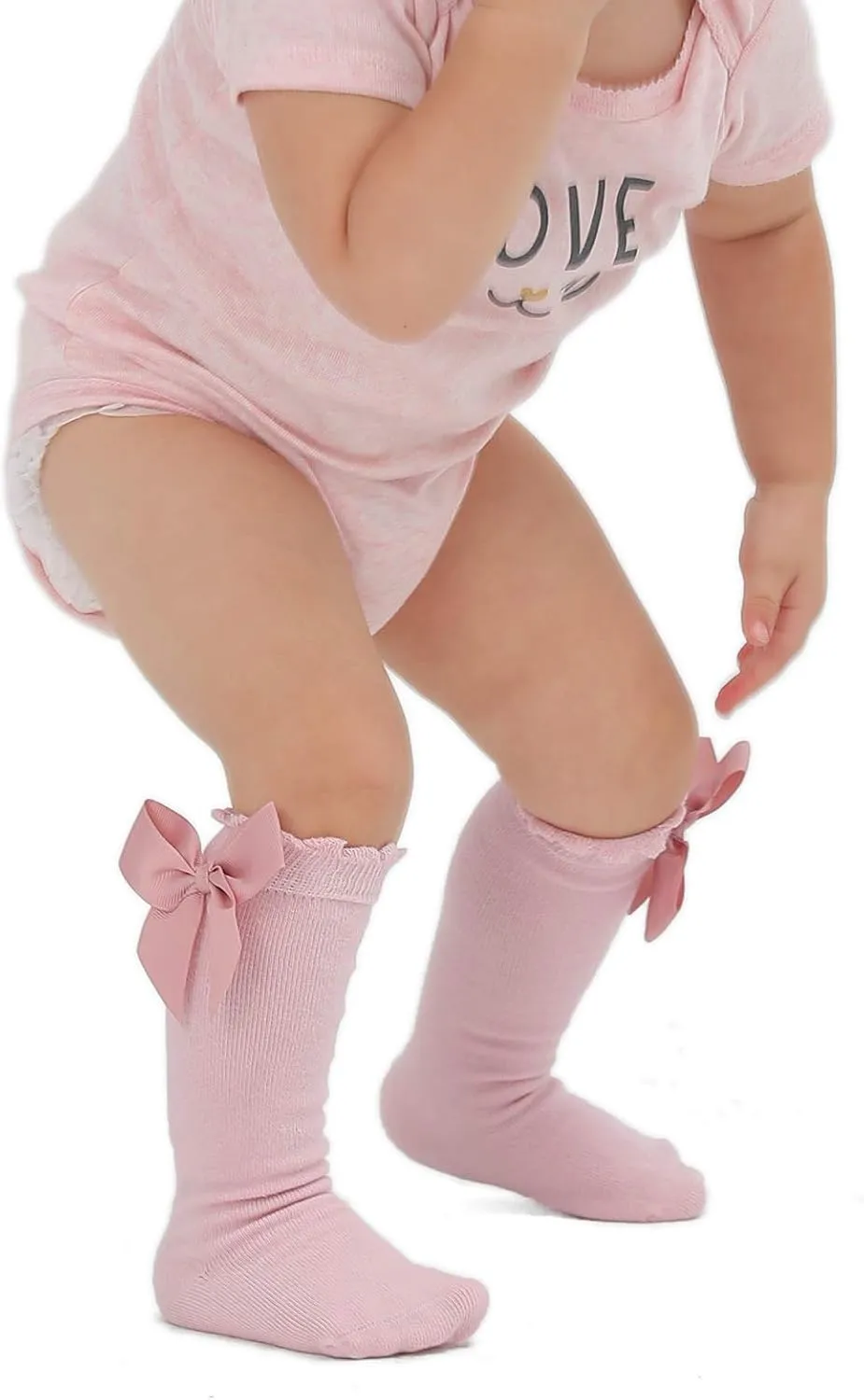 EPEIUS Baby Girls Knee High Socks Cotton Uniform Socks Tube Ruffled Stockings Newborn Infant Toddler (Pack of 3/5)