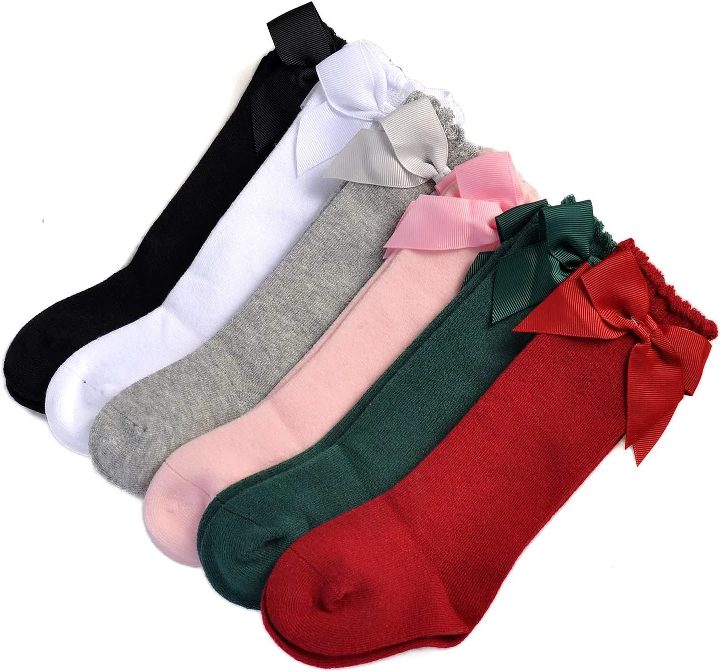 EPEIUS Baby Girls Knee High Socks Cotton Uniform Socks Tube Ruffled Stockings Newborn Infant Toddler (Pack of 3/5)
