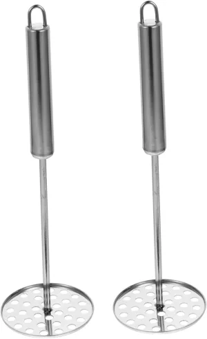 Ergonomic Potato Masher Set Stainless Steel Vegetable Ricer Manual Potato Presser for Restaurant Home Silver