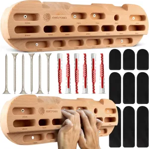 ESTROSO Wooden Hangboard - Training Hang Board with Adjustable Grip Depths, Grip Strengthener, Forearm Exerciser, Pull Ups - Climbing Fingerboard with Installation Kit