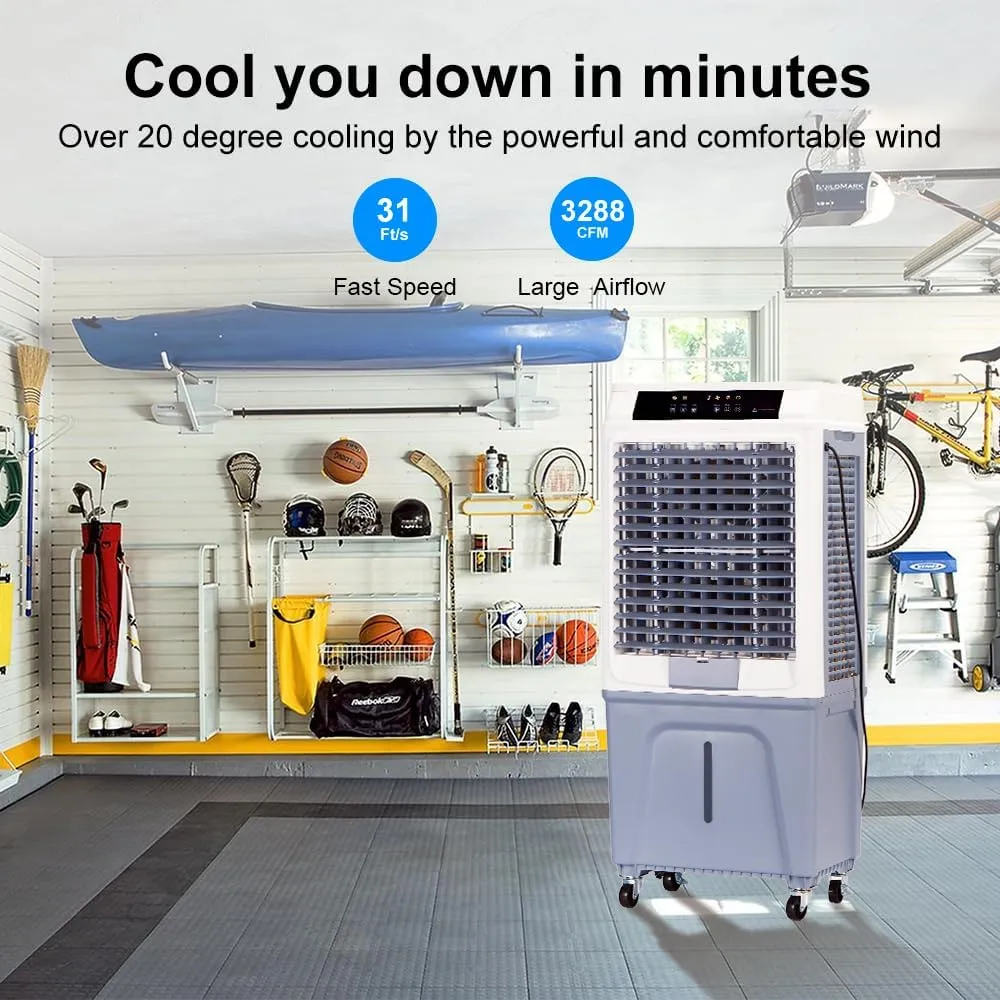 Evaporative Air Cooler,3880CFM Swamp Cooler With 10.6 Gal Tank, 43" Portable Evaporative Cooler With Remote,12H Timer,4 Ice Pack,Oscillation,3 Speeds,3 In 1 Cooling Fan for Garage,Patio,Basement