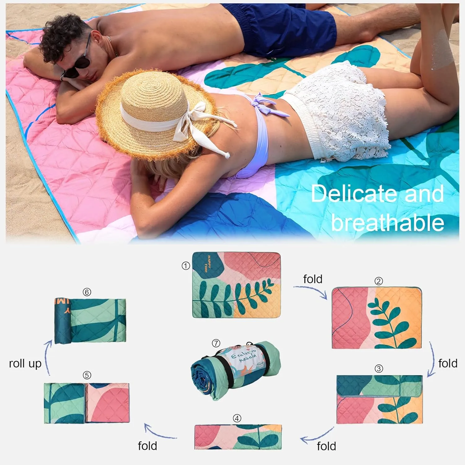 Exclusivo Mezcla Waterproof Picnic Blanket 60x80 Inches Large Multicolor Floral Polyester Sandproof Modern Camping Blanket