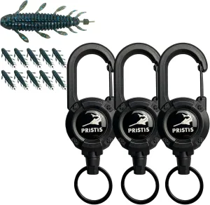 Exquisite Utility Fishing Gear and Lures Kit, 3 Pack Heavy Duty Zinger Retractors & 10 pcs Chariot Bug Soft Lures (Black Blue), A Cool Option for Angler