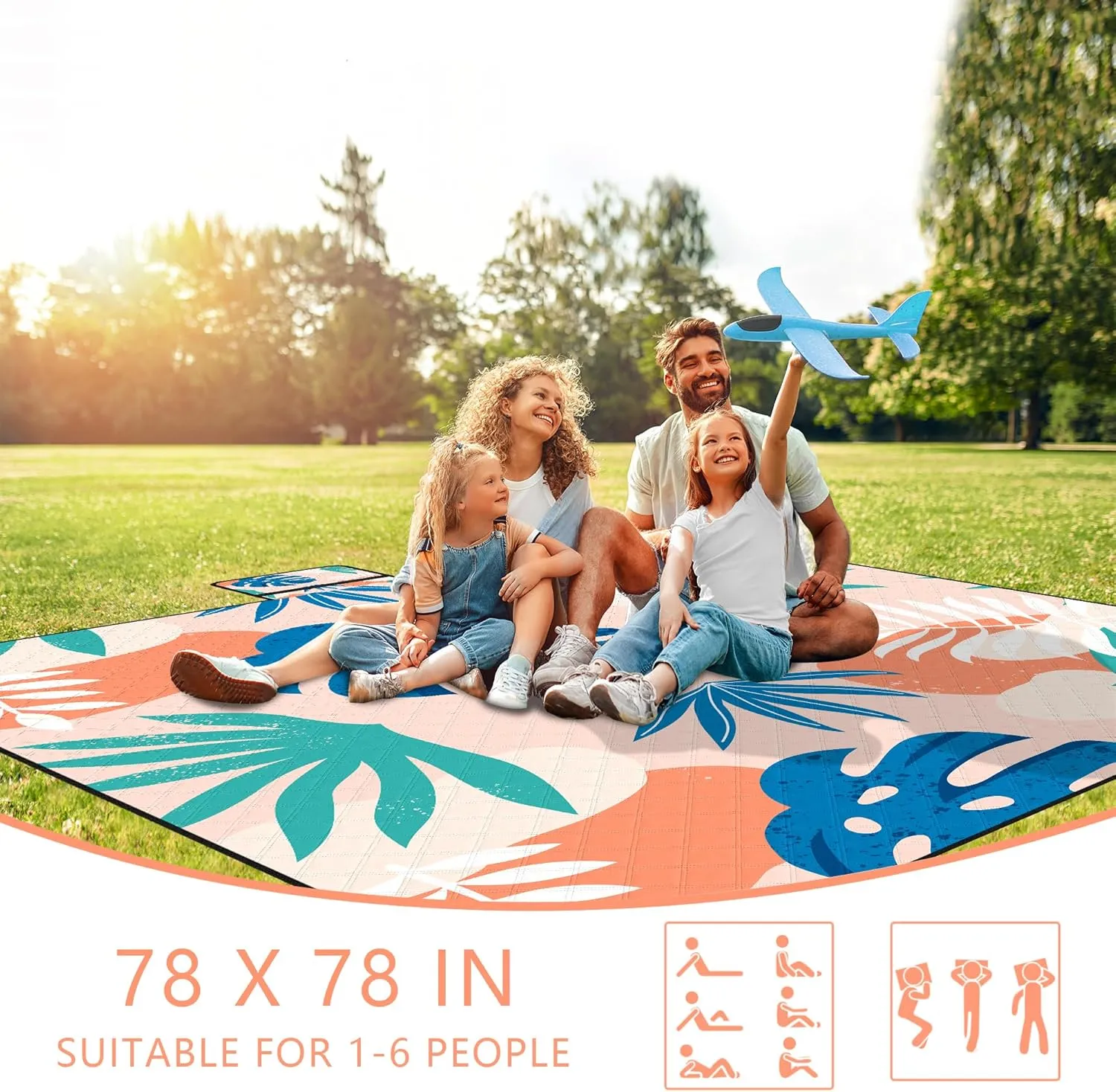 Extra Large Picnic Blanket Waterproof Sandproof, 79"*79" Foldable Outdoor Beach Blanket for Camping and Lawn, Washable Fortable Picnic Mat for Family Gatherings,Camping,Beach and Outdoor Essentials