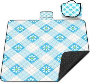 Extra Large Picnic Blanket Waterproof,80"x 80"Foldable Machine Washable Beach Blanket,Outdoor Blanket for 6-8 Adults,Suitable for Indoor Crawling,Park Beach,Camping,Hiking,Family Travel(Cute Blue)