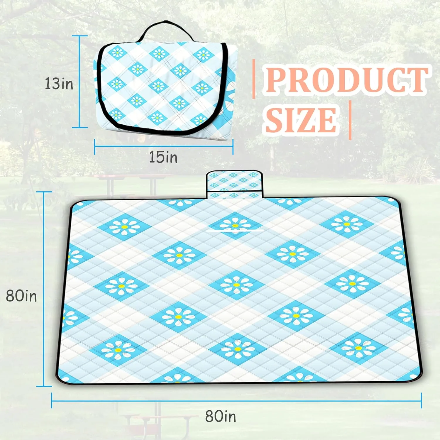 Extra Large Picnic Blanket Waterproof,80"x 80"Foldable Machine Washable Beach Blanket,Outdoor Blanket for 6-8 Adults,Suitable for Indoor Crawling,Park Beach,Camping,Hiking,Family Travel(Cute Blue)
