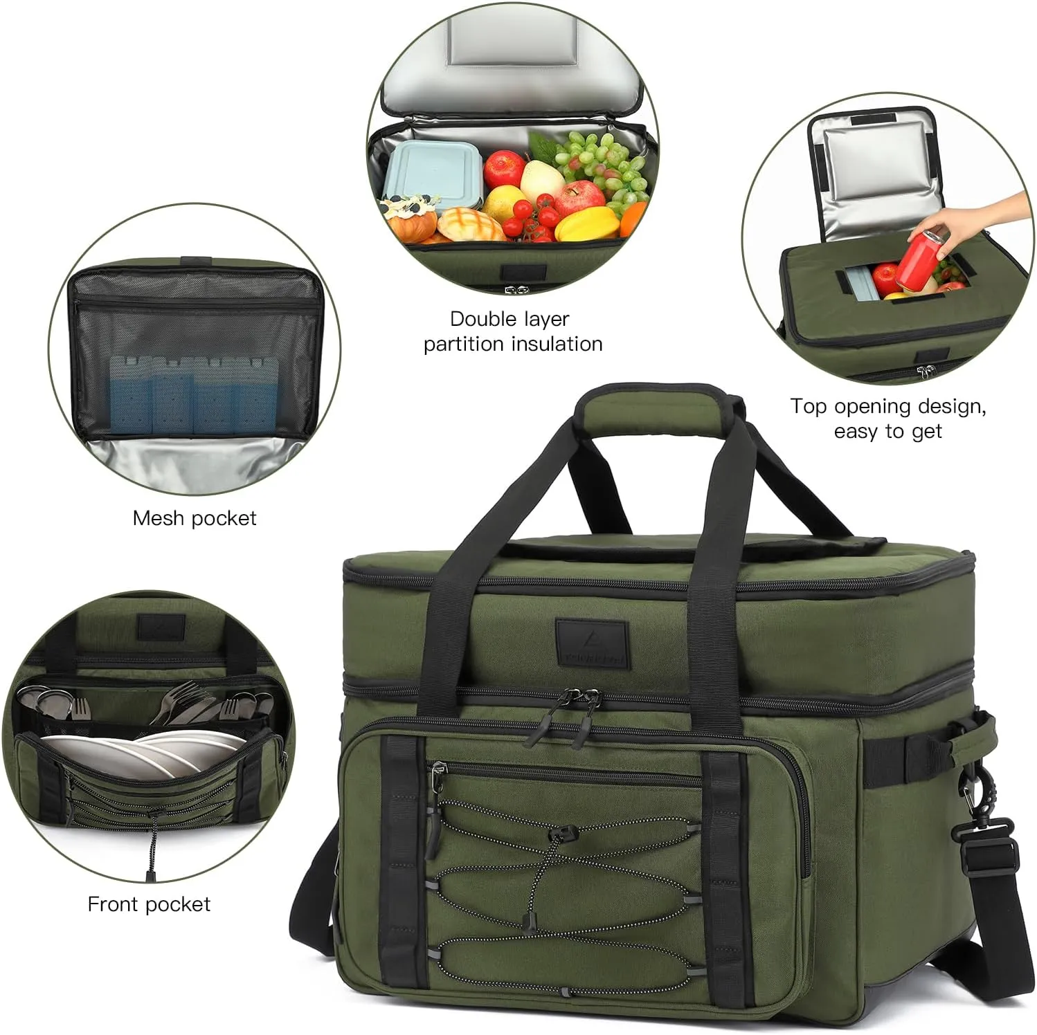 Extra Large Wheeled Portable Cooler Bag 85 Cans Double Deck Heavy Duty Rolling Insulated Cooler with All-Terrain Wheels Leakproof Tactical Soft Sided Cooler for Beach Camping Picnic Travel
