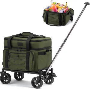 Extra Large Wheeled Portable Cooler Bag 85 Cans Double Deck Heavy Duty Rolling Insulated Cooler with All-Terrain Wheels Leakproof Tactical Soft Sided Cooler for Beach Camping Picnic Travel