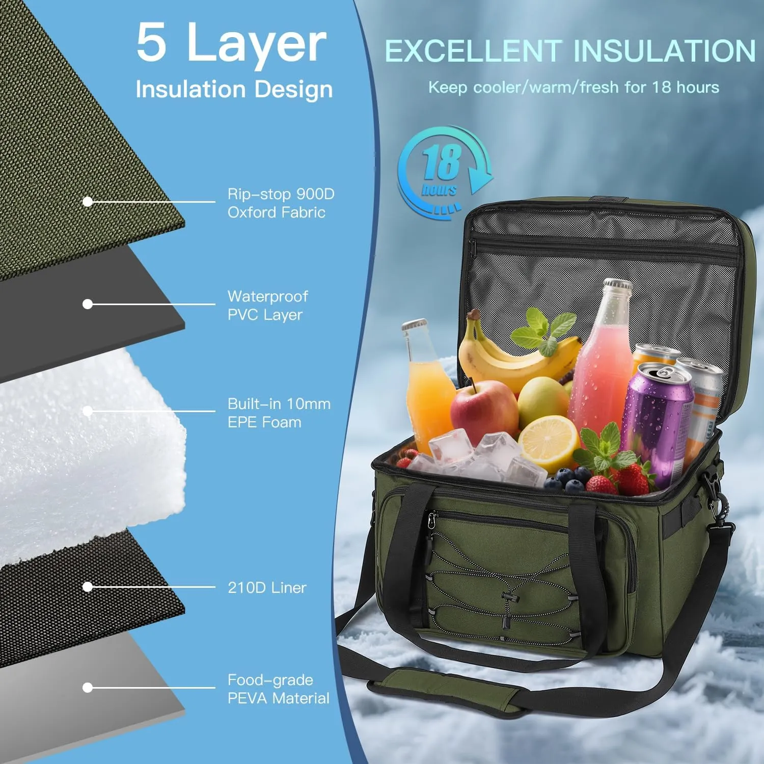 Extra Large Wheeled Portable Cooler Bag 85 Cans Double Deck Heavy Duty Rolling Insulated Cooler with All-Terrain Wheels Leakproof Tactical Soft Sided Cooler for Beach Camping Picnic Travel