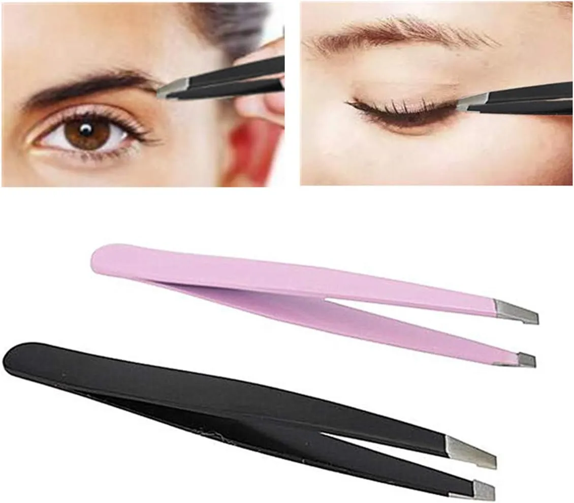 Eyebrow Grooming Beauty Tool ， Trimmer ，1Pc Black Color Eyebrow Tweezer Hair Beauty Slanted Puller Stainless Steel Eye Brow Clips Hair Removal Makeup Tool Pink(Black)