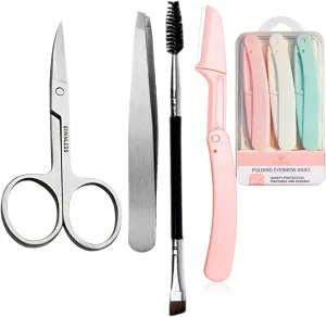 Eyebrow Razor, Hysotok Eyebrow Trimmer Kit with Stainless Steel Eyebrow Scissors Eyebrow Tweezers and Dual Angled Eyebrow Brush for Precise Eyebrow Grooming for Women
