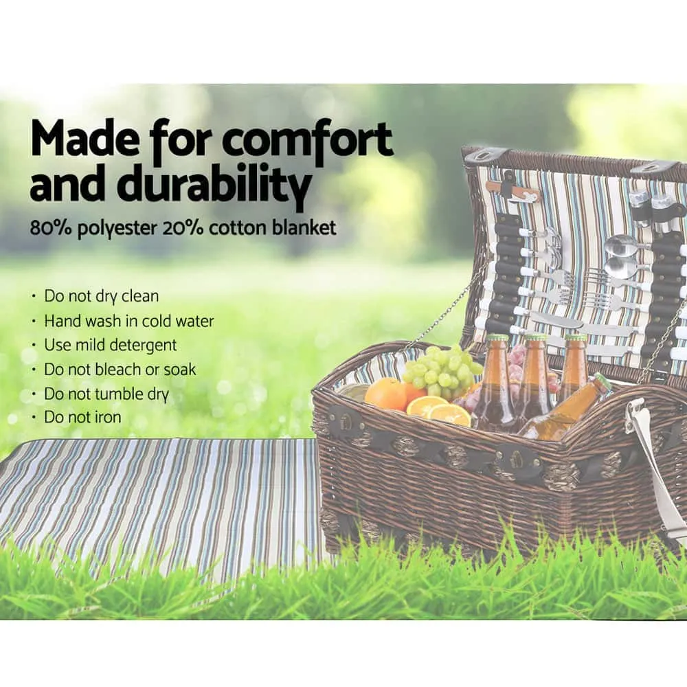 Family Size Willow Picnic Basket Set with Insulated Storage and Blanket