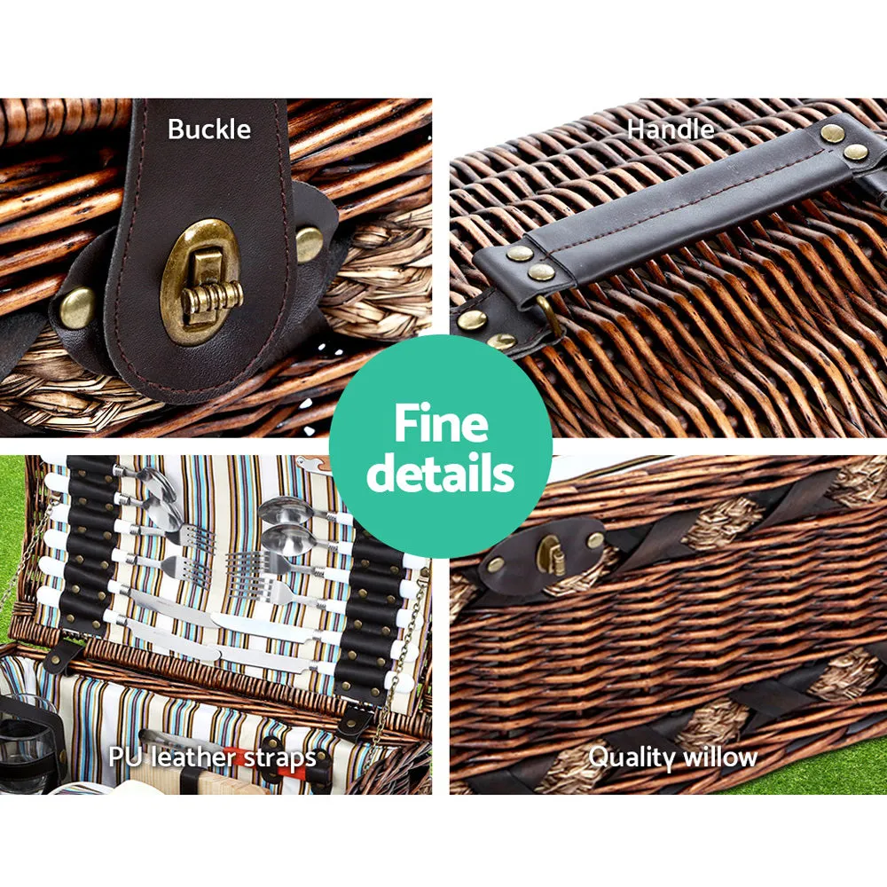 Family Size Willow Picnic Basket Set with Insulated Storage and Blanket