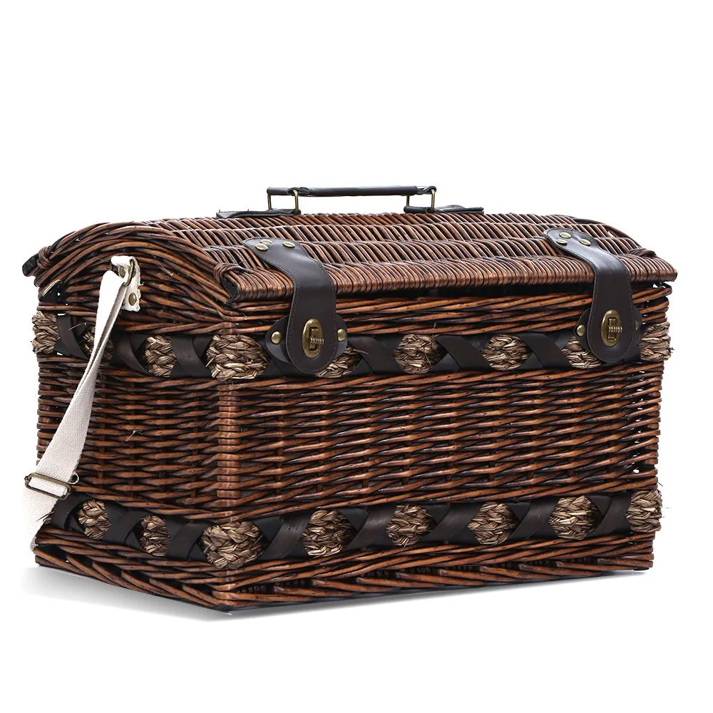 Family Size Willow Picnic Basket Set with Insulated Storage and Blanket