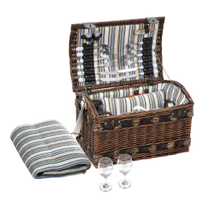 Family Size Willow Picnic Basket Set with Insulated Storage and Blanket