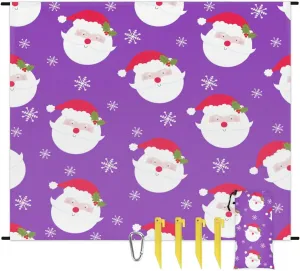 Father Christmas Beach Blanket, Sandproof Beach Mat, 68 x 59 Waterproof Quick Drying Sand Free Mat with 4 x Ground Spikes for Outdoor Travel Camping Hiking, Christmas
