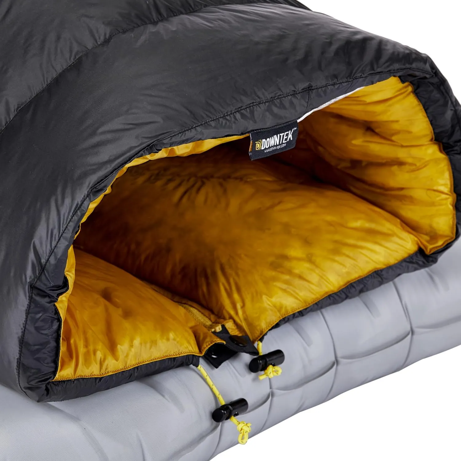 Featherstone Moondance 25 850 Fill Power Down Top Quilt Mummy Sleeping Bag Alternative for Ultralight Backpacking Camping and Thru-Hiking Color: Grey/Gold