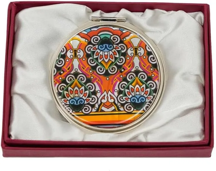 February Mountain Elegant Butterfly and Floral Mother of Pearl Compact Mirror, Dual Magnification (1X & 2.5X) – Lightweight Travel Makeup Mirror in Gift Box (Paisley)