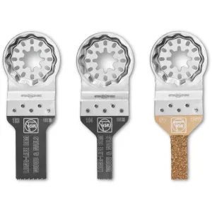 Fein Combo Starlock Mini Cut Saw Blade Set - 3-Piece Kit for Precision Cutting in in Narrow Areas, Includes (2) E-Cut Long Life, (1) Carbide File - 35222967090