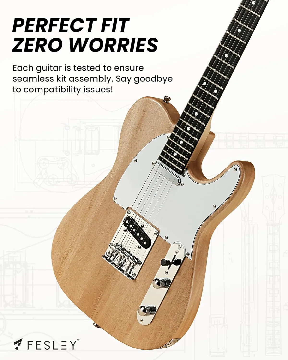 Fesley DIY Electric Guitar Kit with Mahogany Body/Maple Neck, Electric Guitars for Adults with 6 Strings, DIY Guitar Kit with Techwood Fretboard, Beginner Guitar with SS Pickups, TC Style, Natural