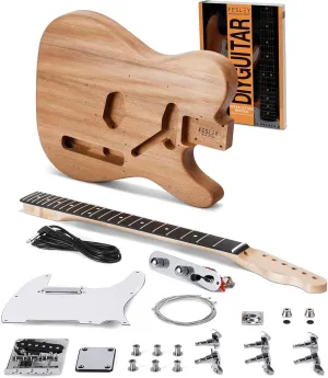Fesley DIY Electric Guitar Kit with Mahogany Body/Maple Neck, Electric Guitars for Adults with 6 Strings, DIY Guitar Kit with Techwood Fretboard, Beginner Guitar with SS Pickups, TC Style, Natural