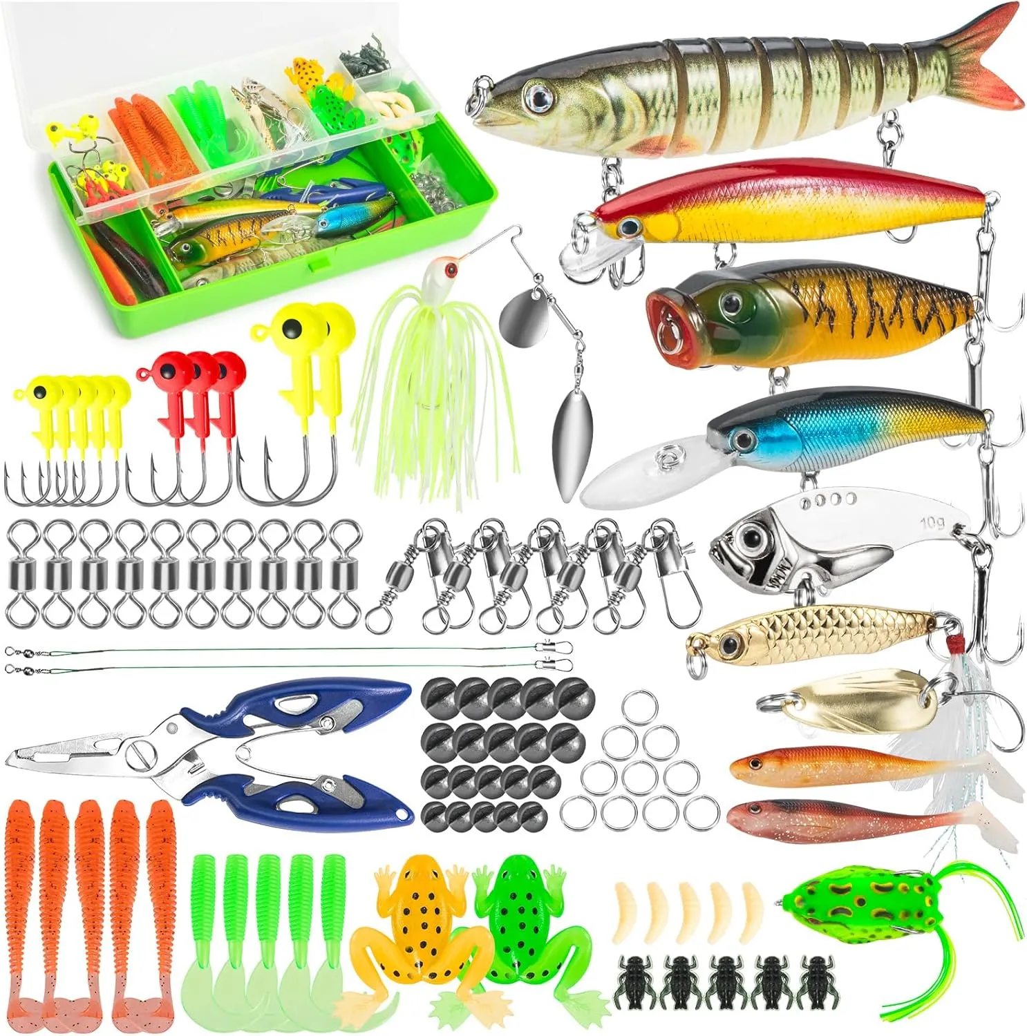 Fishing Lures, 92Pcs Tackle Box with Tackle Included, Crankbaits, Spoon, Hooks, Weights & Other Accessories, Fishing Bait Lure Gear Kit Gift for Men Bass Freshwater