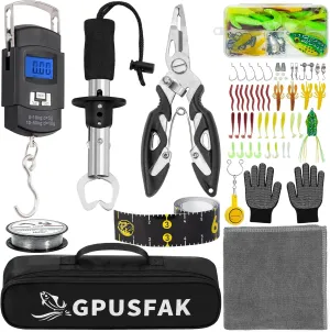 Fishing Tool Kit, Fishing Gears, Pliers Ice Fly Hook Knotter Lip Gripper Anti-Slip Gloves Lures Baits Accessories