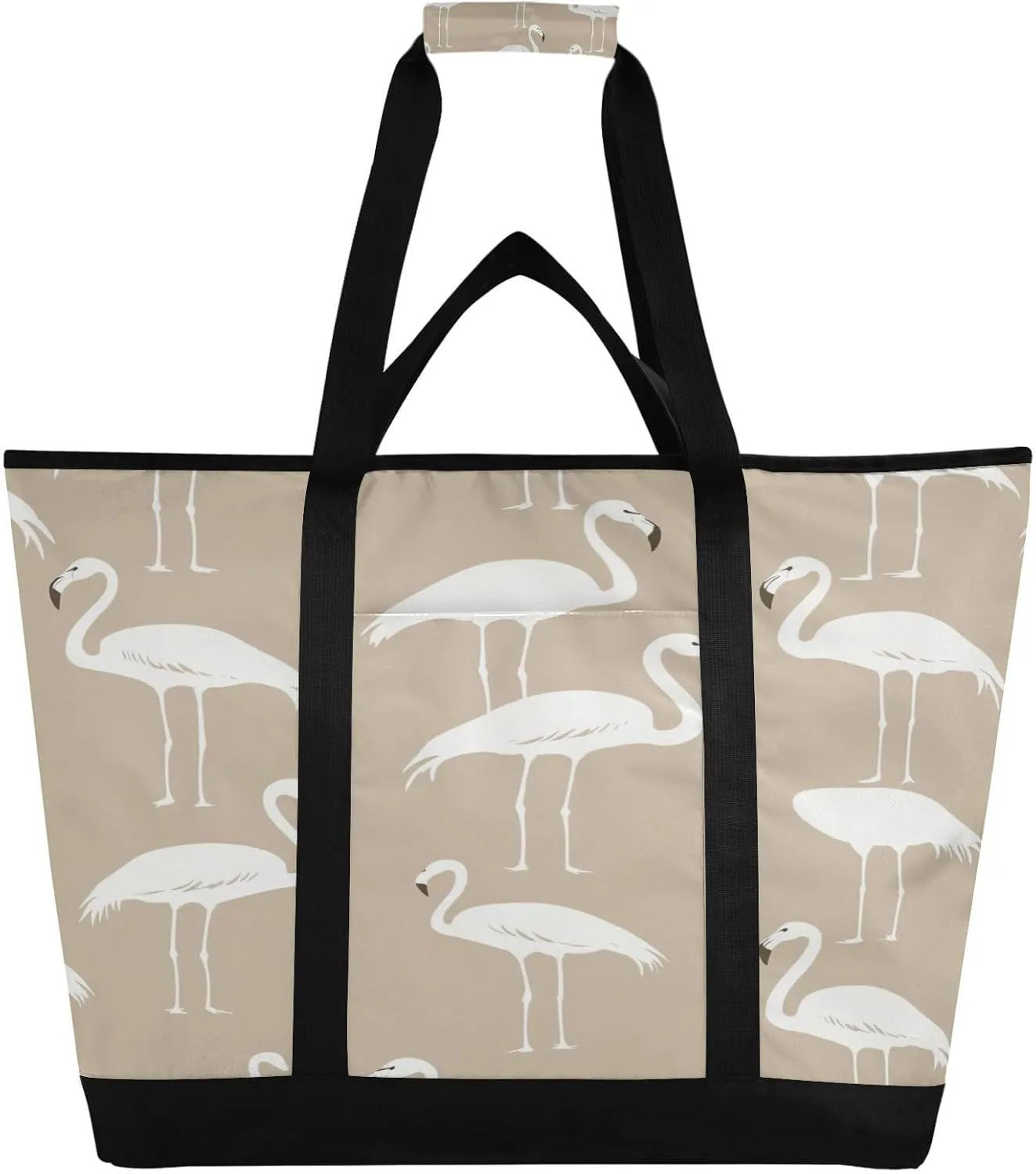 Flamingo Reusable Insulated Lunchbox Cooler Bag, Leakproof Kitchen Grocery Bag Collapsible Portable Cooler Tote Bag for Picnic, Camping, Office, Travel