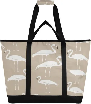 Flamingo Reusable Insulated Lunchbox Cooler Bag, Leakproof Kitchen Grocery Bag Collapsible Portable Cooler Tote Bag for Picnic, Camping, Office, Travel