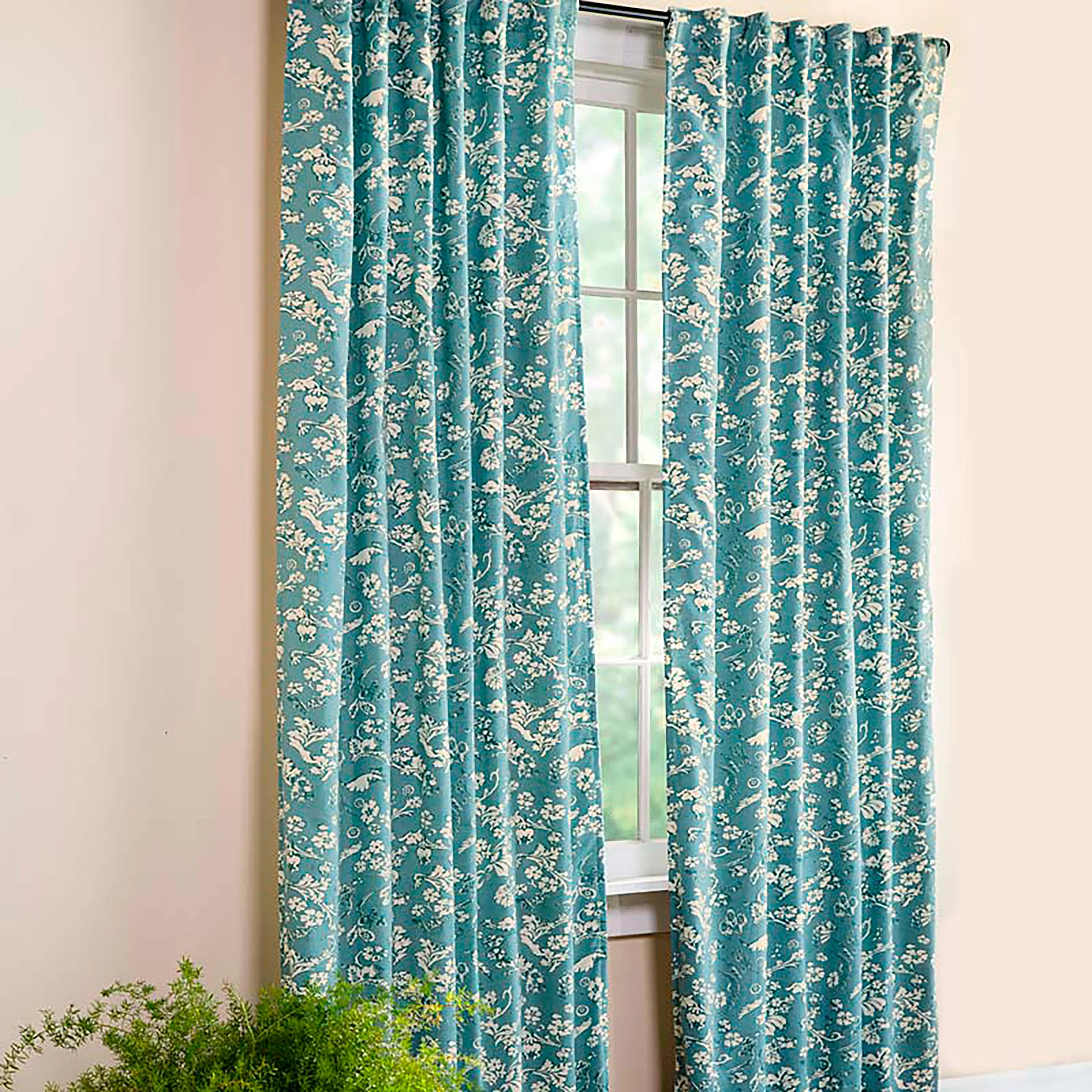 Floral Damask Rod-Pocket Homespun Insulated Curtain Panel, 42"W x 96"L