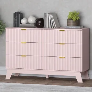 Fluted 6 Drawer Dresser, 47.2" Wide Modern Boho Chest of Drawers, Wooden Storage Dresser TV Stand for Bedroom, Living Room, Closet, Hallway, Curved Profile Design
