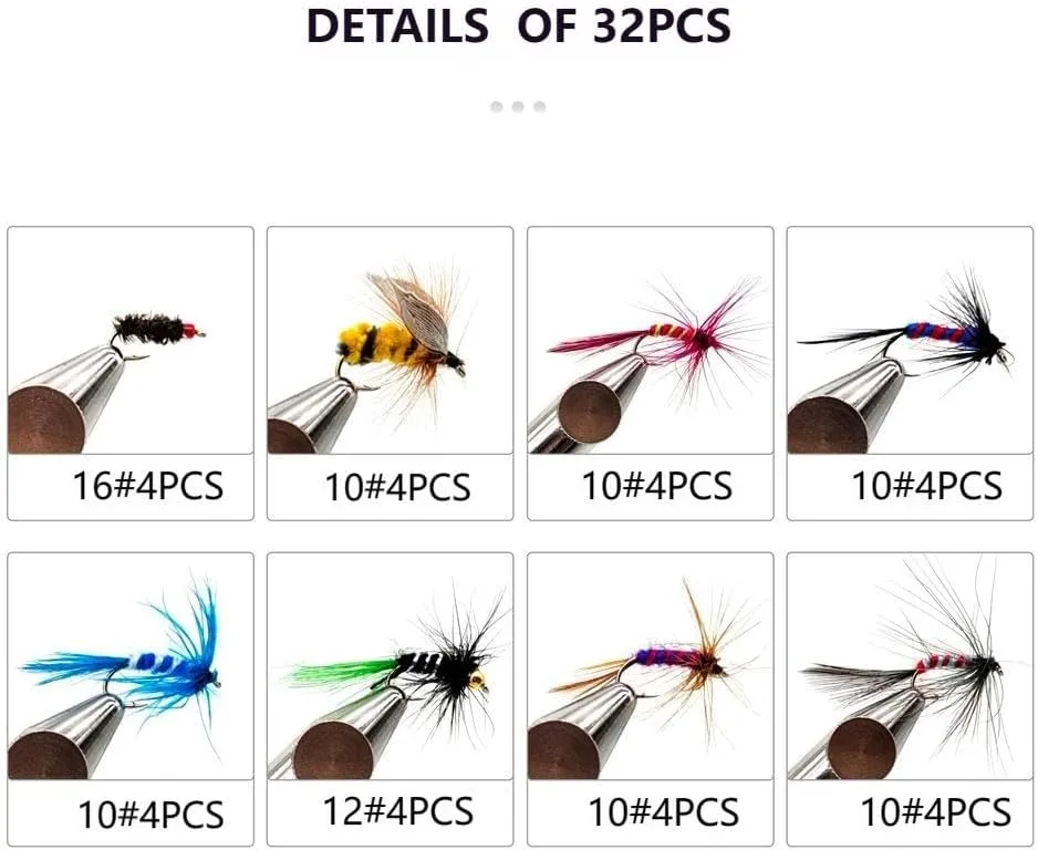 Fly Fishing Flies Kit-12pcs/32pcs/48pcs/64pcs Trout Flies Fly Fishing Lures with Fly Fishing Box Fly Fishing Assortment Kit for Bass Fly Fishing Flies Dry Wet Flies