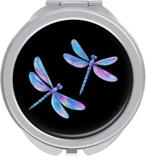 Flying Dragonflies Laser Color Travel Makeup Mirror 2-Sided 1x 2X Magnification Portable Mini Mirror for Handbag Purse Pocket
