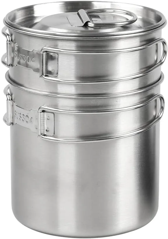 Foldable Camping Cups Set, 304 Stainless Steel Cooking Pot Portable Camping Cookware